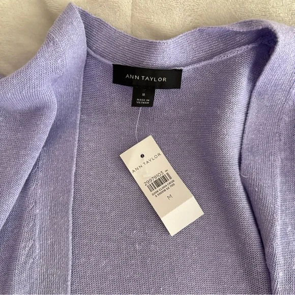 Ann Taylor Linen Blend Open Cardigan Lavender Long Sleeve Size Medium Casual - Picture 3 of 7